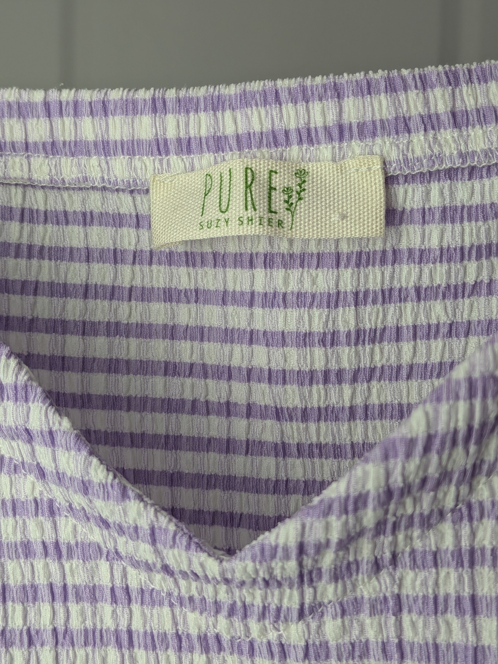 PURE Suzy Shier Lilac Gingham Seersucker Blouse - Puff Sleeves - Size Large #156 - Picture 4 of 4
